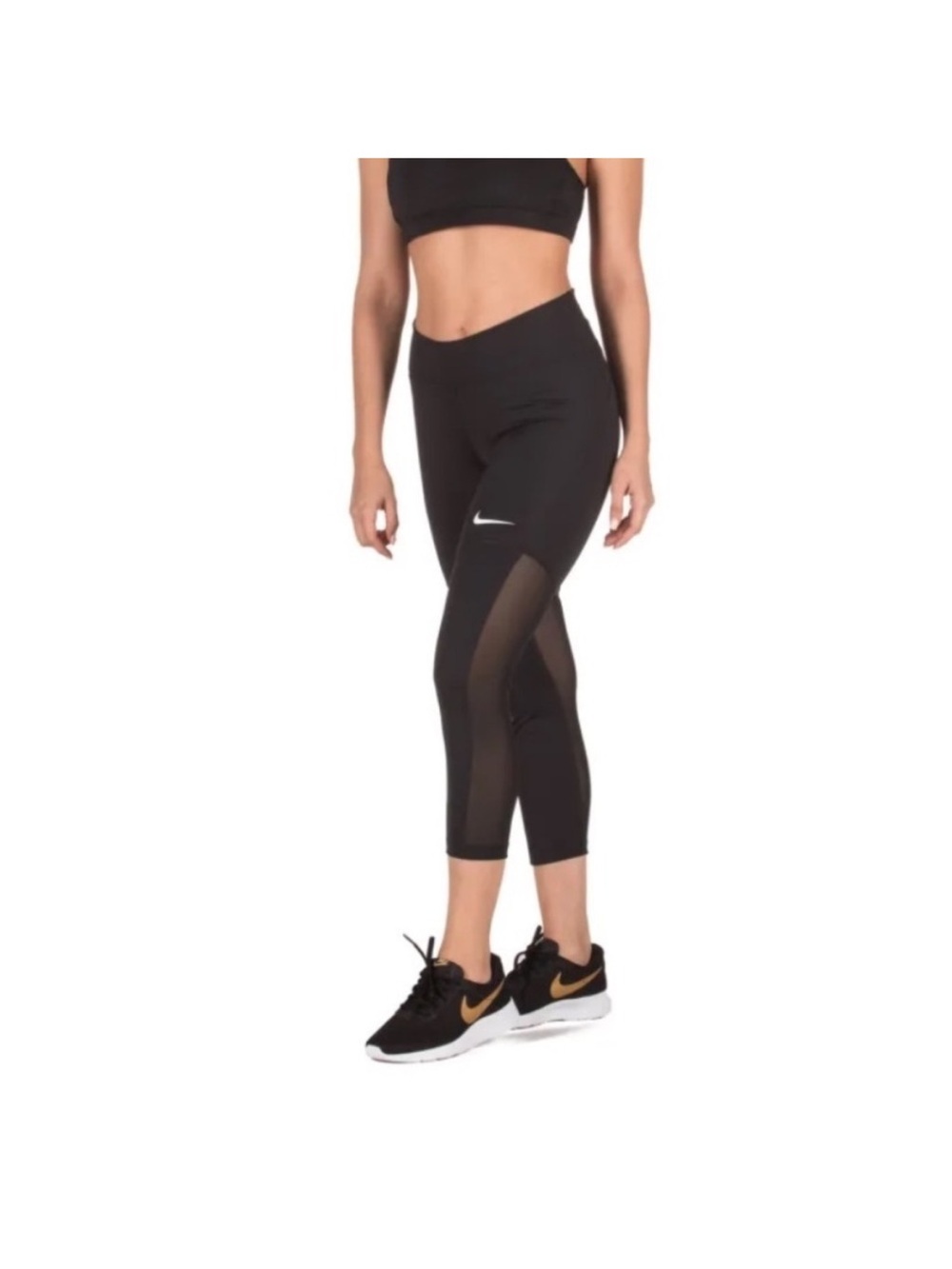 Nike Dri-Fit Cropped Mesh Panel Black Leggings